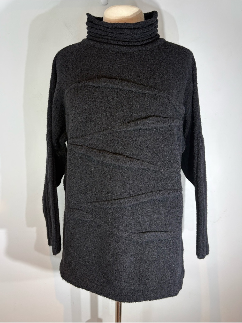 Vintage Carlo Colucci Black Zigzag Wool Blend Mock Neck Sweater S/M